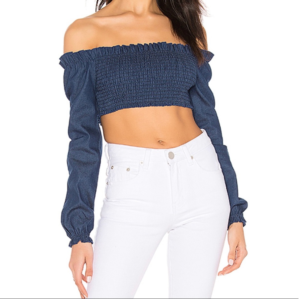 superdown Navy Off-Shoulder Crop Top